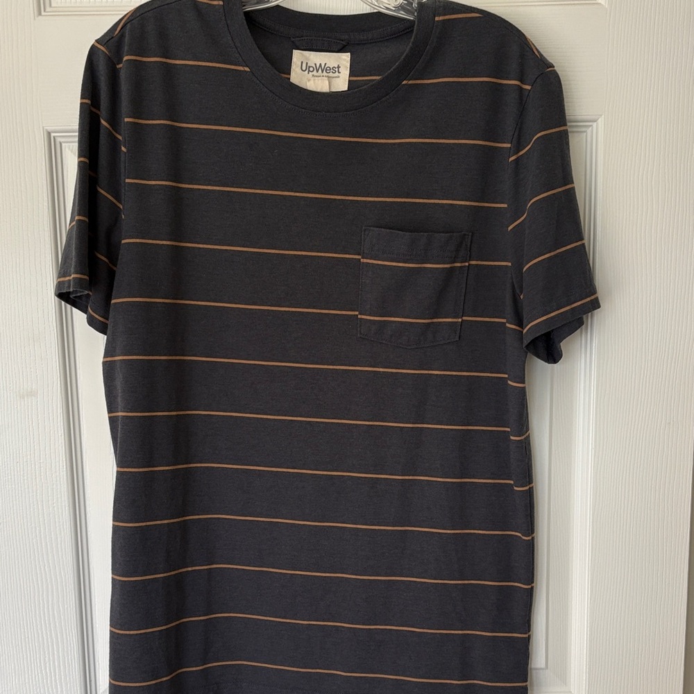 UpWest Men's Charcoal and Brown Striped Tee